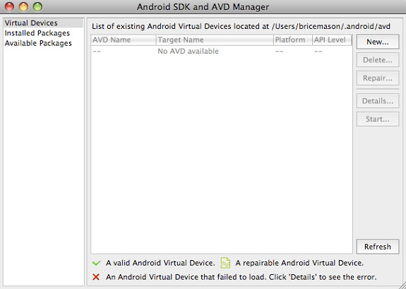 Android SDK 和 AVD Manager 的屏幕截图