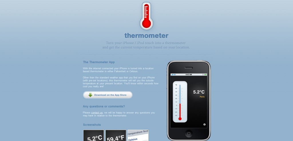 thermometerapp 1024x496 100 Wonderfully Designed iPhone App Websites