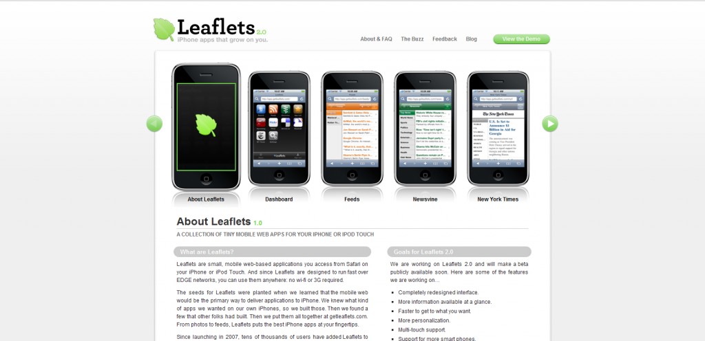 getleaflets 1024x496 100 Wonderfully Designed iPhone App Websites