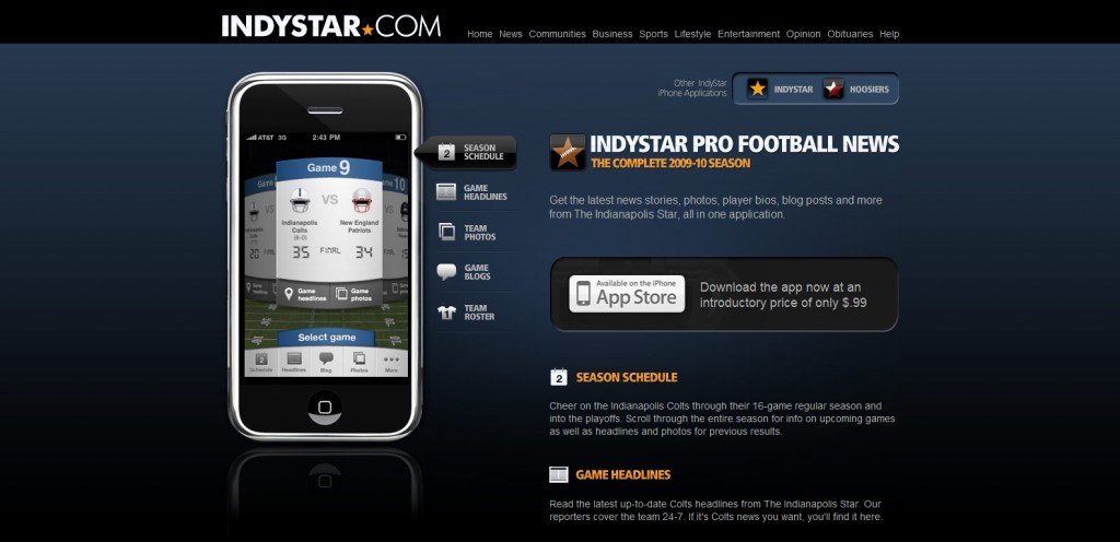 indystar 1024x496 100 Wonderfully Designed iPhone App Websites