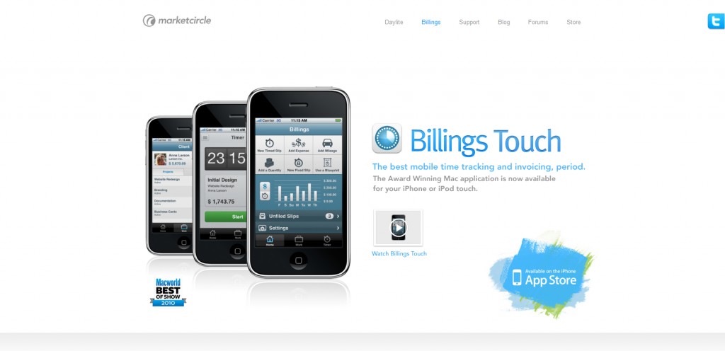 billingsapp 1024x496 100 Wonderfully Designed iPhone App Websites