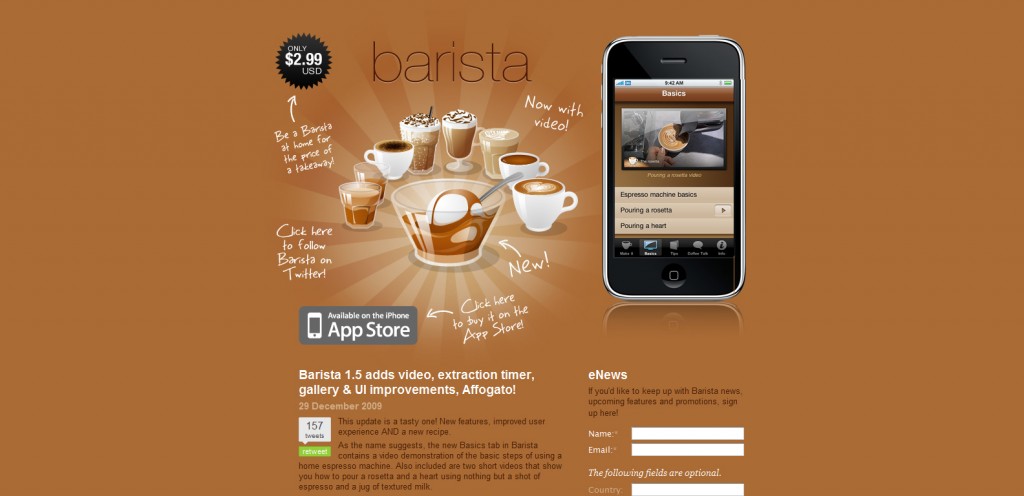baristaapp 1024x496 100 Wonderfully Designed iPhone App Websites