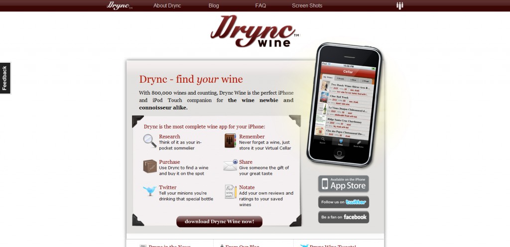 drync 1024x496 100 Wonderfully Designed iPhone App Websites