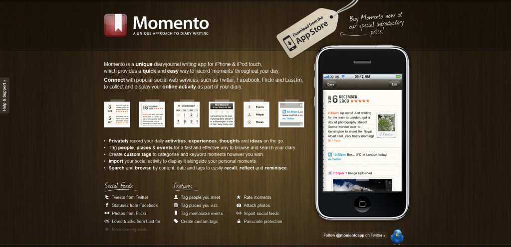 momentoapp 1024x496 100 Wonderfully Designed iPhone App Websites