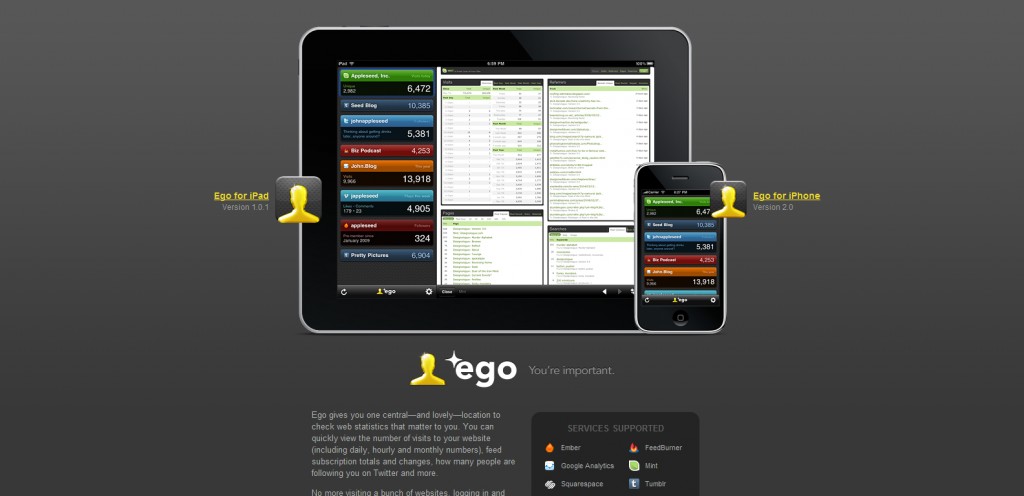 ego app 1024x496 100 Wonderfully Designed iPhone App Websites