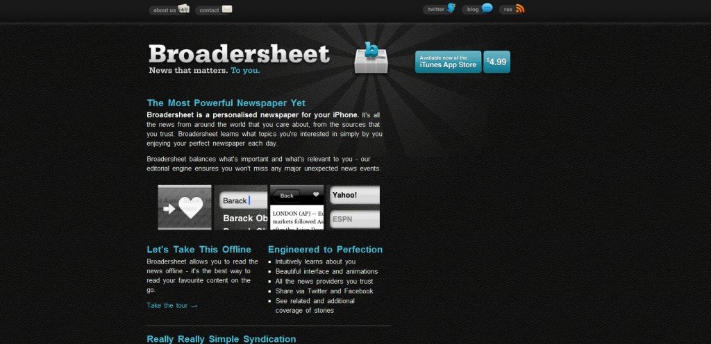 broadersheet 1024x496 100 Wonderfully Designed iPhone App Websites
