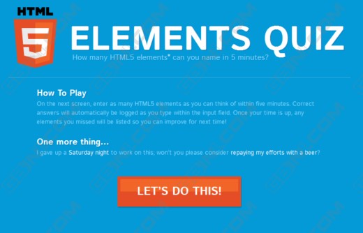 һߵHTML5Ԫ߲ : HTML5 Element Quiz