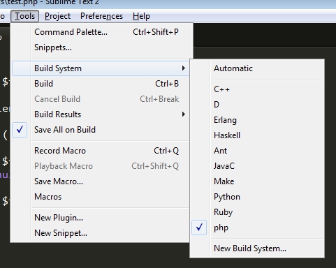 PHP Build Sublime Text 2
