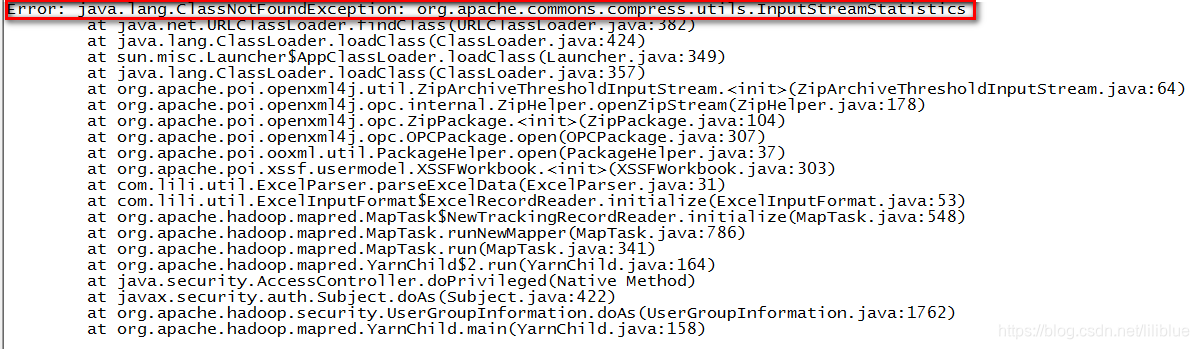 Error: java.lang.ClassNotFoundException: org.apache.commons.compress.utils.InputStreamStatistics