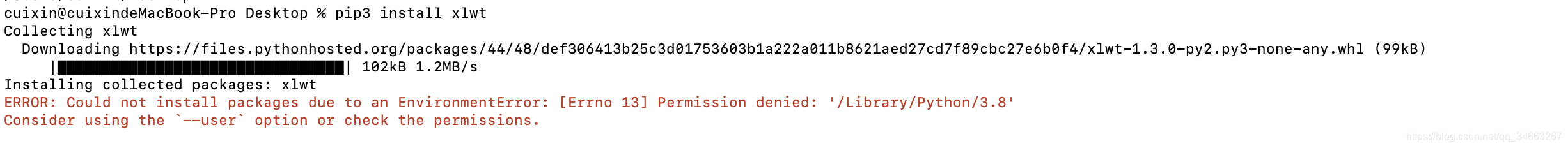 ERROR: Could not install packages due to an EnvironmentError: [Errno 13] Permission denied: /Librar