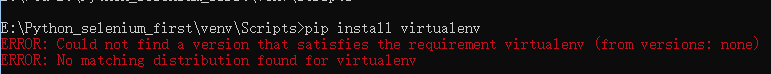 pipھERROR: Could not find a version that satisfies the requirement virtualenv