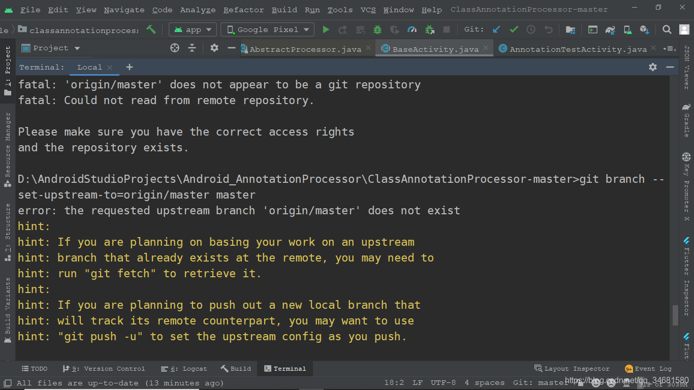 error: the requested upstream branch origin/master does not exist