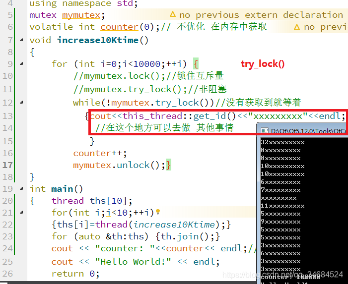 Thread 线程和锁 线程创建 传参（笔记001）try_lock (非阻塞) lock_guard