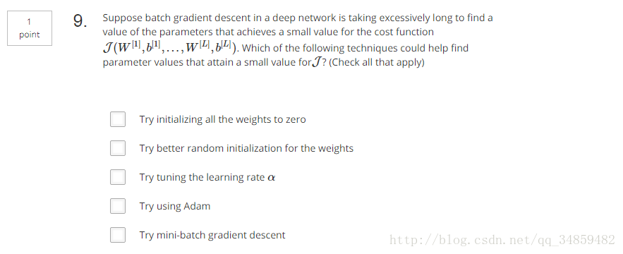 吴恩达 DeepLearning 第二课第二周题目（包括选择题）