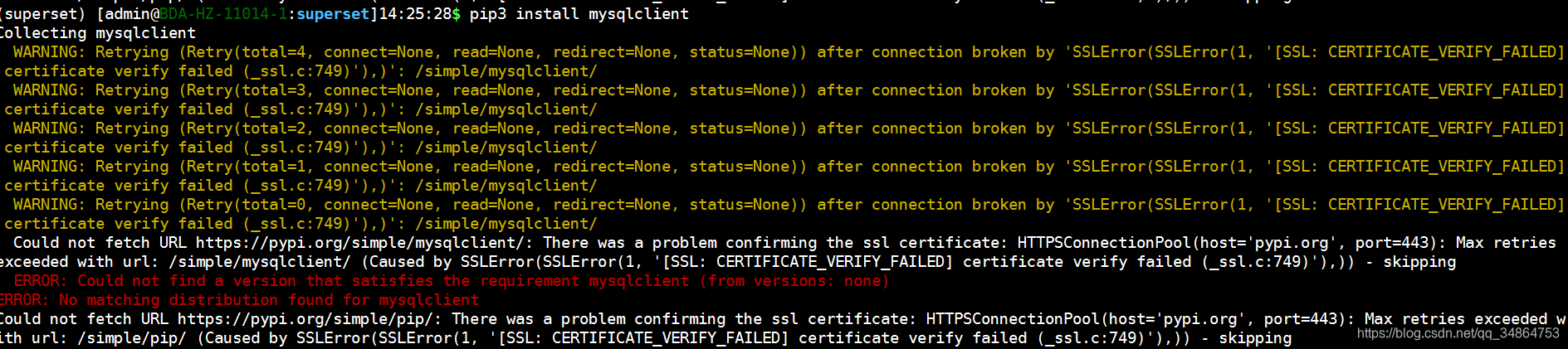 Superset mysqlݿ⼰ No module named 'MySQLdb'