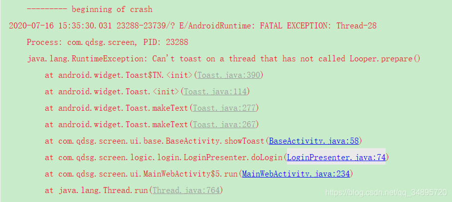 Androidjava.lang.RuntimeException: Cant toast on a thread that has not called Looper.prepare