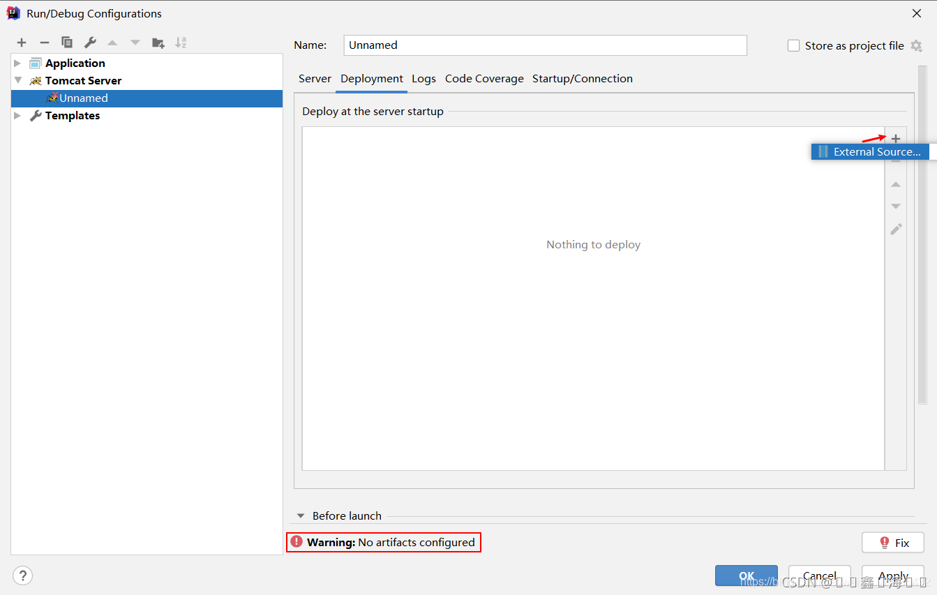 IDEATomcatʾWarning no artifacts configured