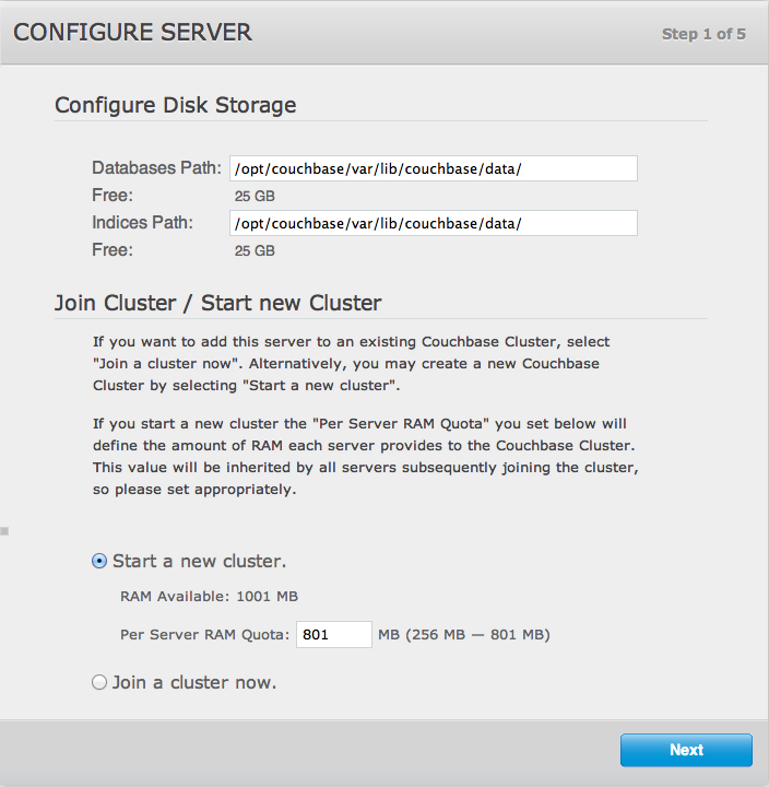 Couchbase Server Setup  Step 1 (New Cluster)