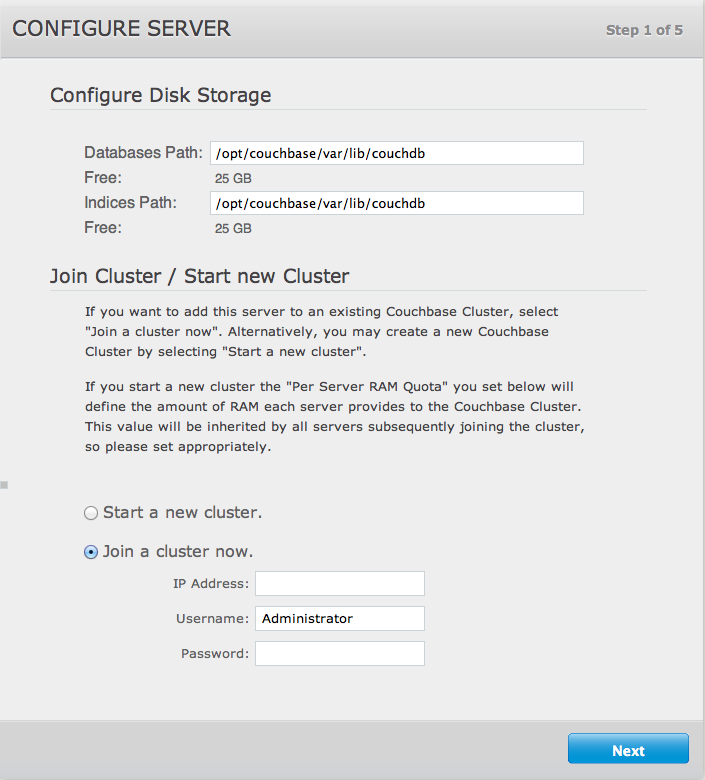 Couchbase Server Setup  Step 1 (Existing Cluster)